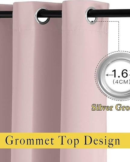 NICETOWN Blush Pink Short Curtains for Girls Room, Grommet Kitchen Window Curtains Thermal Short Drapes Room Darkening for Cafe, 2 Panels, W52 x L36
