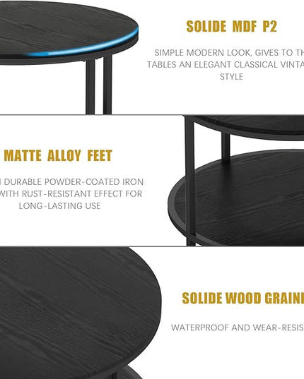 NSdirect Round Coffee Table, 25.6" Small Coffee Table for Living Room,2-Tier Rustic Wood Desktop with Storage Shelf Modern Design Home Furniture(Brown)