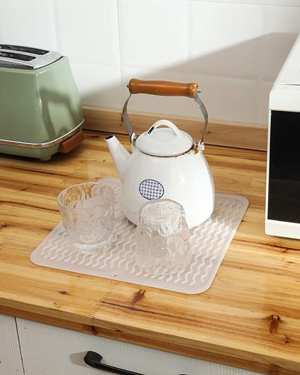 Silicone Dish Drying Mat for Multiple Usage,Easy clean,Eco-friendly,Heat-resistant Silicone Mat for Kitchen Counter or Sink,Refrigerator or Drawer Liner Translucent XL 18 inches x 16 inches