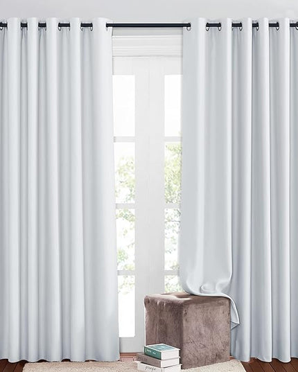 NICETOWN Room Darkening Slding Glass Curtain Panels - Window Treatment Thermal Insulated Grommet Light Blocking Drapes for Bedroom/Home Office (2 Panels, 80 by 84, Greyish White)