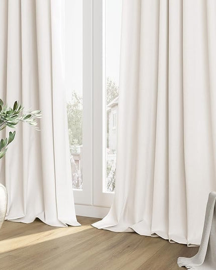 Guken Ivory Linen Blackout Curtains 84 Inch Length 2 Panels Set for Living Room Bedroom Back Tab Thermal Insulated 100% Black Out Linen Drapes Room Darkening Window Curtains 84 Inches Long