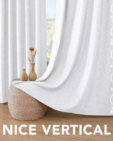 H.VERSAILTEX 100% Blackout Curtains for Bedroom Thermal Insulated Linen Textured Curtains Heat and Full Light Blocking Drapes Living Room Curtains 2 Panel Sets, 52x45 - Inch, Pure White