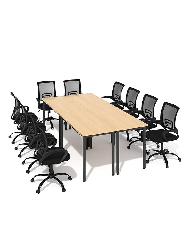 Bonzy Home 8FT Conference Table with Chairs Set, 94.4"x47.2"x29.5" Tables & 10Pcs Office Chairs, Meeting Room Study Printer Podcast Seminar Table Set for 10 People, Natural