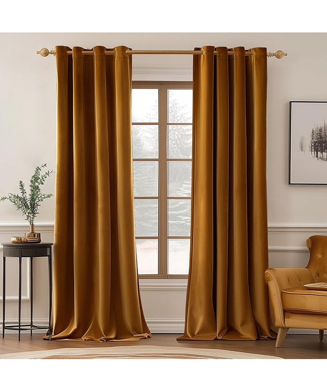 MIULEE Velvet Curtains Golden Brown Elegant Grommet Curtains Thermal Insulated Soundproof Room Darkening Black Out Curtains/Drapes for Classical Living Room Bedroom Decor 52 x 108 Inch Set of 2