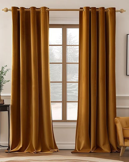 MIULEE Velvet Curtains Golden Brown Elegant Grommet Curtains Thermal Insulated Soundproof Room Darkening Curtains/Drapes for Classical Living Room Bedroom Decor 52 x 72 Inch Set of 2