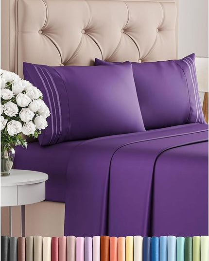 King Size 4 Piece Sheet Set - Comfy Breathable & Cooling Bed Sheets Set - Hotel Luxury Bedding for Women, Men, Kids, Teens, Boys & Girls - Deep Pockets, Ultra-Soft, Wrinkle Free - Oeko-Tex - Purple