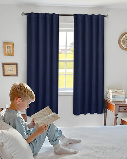 BGment Blackout Thermal Curtains Panels 72 Inches Long for Living Room - 34 x 72 Inch Curtains Noise Reducing Energy Efficiency Room Darkening Solid Rod Pocket and Back Tab Drapes, 2 Panels, Navy Blue