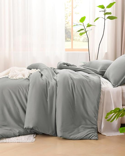 Litanika Comforters Medium Gray Oversized King Size, 3 Pieces Lightweight Solid Bedding Set & Collections, All Season Fluffy Bed Set (120x98In Comforter & 2 Pillowcases)