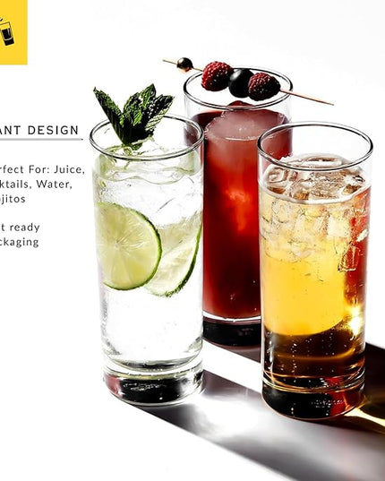 LEMONSODA Premium Highball Glass Set - Elegant Tom Collins Glasses Set of 6-12oz Tall Drinking Water Glasses - Bar Glassware for Mojito, Whiskey, Cocktail