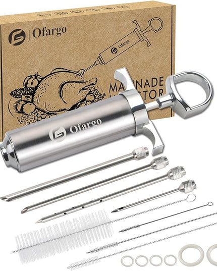 Ofargo Stainless Steel Meat Injector Syringe Kit with 4 Marinade Needles for BBQ Grill Smoker, Gifts for Men Dad Husband in Thanksgiving Christmas Day, 2-oz Large Capacity, Both Paper User Manual and E-Book Recipe