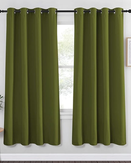 NICETOWN Blackout Curtain for Girls Room - Thermal Insulated Solid Grommet Room Darkening Curtain/Panel/Drape for Bedroom (Olive Green, Single Panel, 52 by 72-inch)