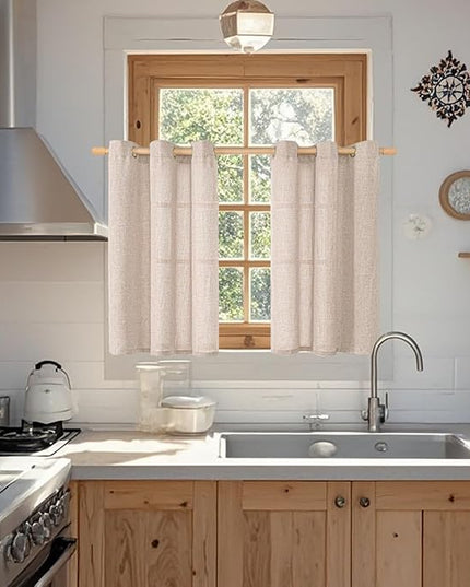 BGment 30 Inch Short Curtains for Small Window, Light Filtering Linen Burlap Textured Window Treatments Grommet Sheer Drapes for Kitchen Cafe, 2 Panels, Taupe, 42 X 30 Inch