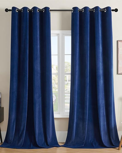 Joydeco Royal Blue Velvet Curtains 72 Inches Long, Luxury Grommet Blackout Curtain 2 Panels, Thermal Insulated Privacy Room Darkening Window Drapes for Bedroom Living Room Home Theatre (52Wx72L)