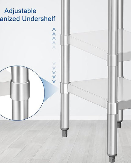 HARDURA Stainless Steel Work Table Commercial 18×30 Inches Kitchen Prep Table and Heavy Duty Commercial Workbench NSF 430 with Undershelf and Galvanized Legs