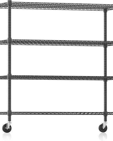Himimi Storage Shelves 60" W Wire Shelving with Wheels 2600LBS Heavy Duty Metal Shelves for Storage, 4-Tier Adjustable Wire Rack Shelving Garage Shelving Kitchen Storage Shelves 24" Dx60 Wx72H, Black