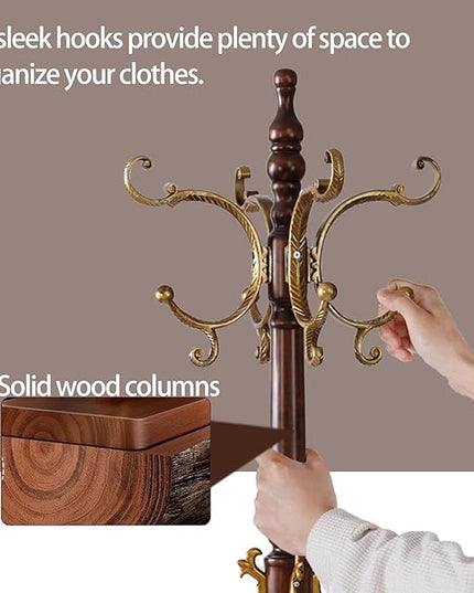 Wooden Coat Racks, Retro 78" Coat Tree with 12 Hooks & Stable Triangular Base, Entryway Coat Rack Freestanding for Hat, Clothes, Scarves, Handbags, Umbrella (Vintage)