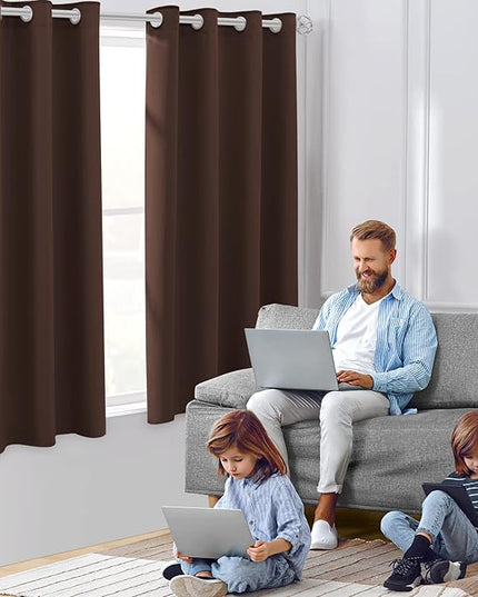 HOMEIDEAS Chocolate Blackout Curtains 52 X 63 Inch Brown Bedroom Curtains Set of 2 Panels Room Darkening Curtains/Drapes, Thermal Grommet Light Blocking Window Curtains for Living Room