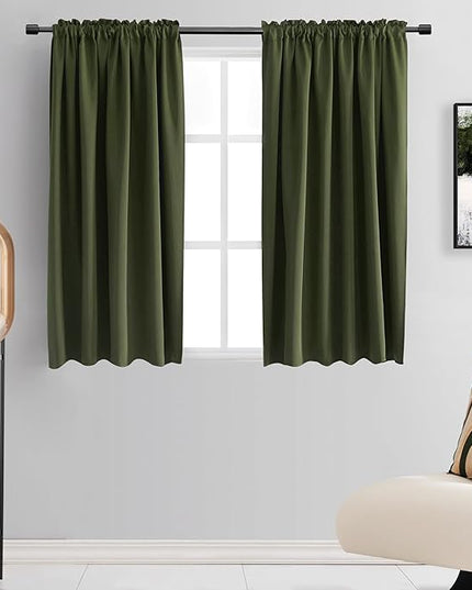 DONREN Olive Green Blackout Curtains 48 Inch Length 2 Panels Set - Rod Pocket Room Darkening Thermal Insulated Curtains & Drapes for Boys Bedroom/Cabin/Loft,W52 x L48 Inches Long