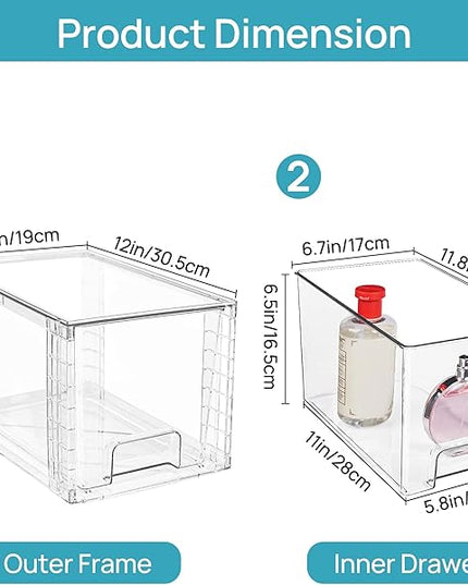 Vtopmart 6 Pack Large Stackable Storage Drawers,Easily Assemble Acrylic Bathroom Closet Undersink Organizers and Storage,Plastic Bins for Kitchen Cabinets,Pantry,Makeup,Medicine Organization