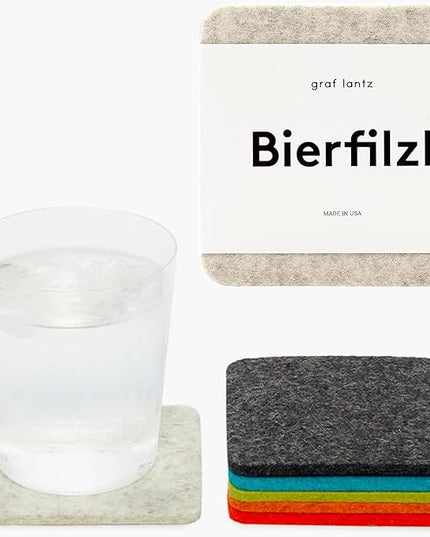 Graf Lantz - Bierfilzl Merino Wool Square Coasters Set of 6 - Midcentury (4"x4"x5mm) - Absorbs 30% Weight, Natural German Wool - Heat Resistant, Sustainable, Reusable - Home Decor & Coffee Table Decor