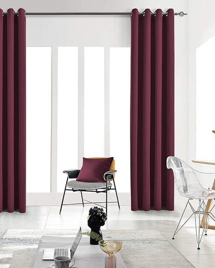 Blackout Curtains for Bedroom Thermal Insulated Light Blocking Room Darkening Curtains Solid Grommet Window Drapes for Living Room, Set of 2 Curtain Panels 52 W x 72 L inch Long Wine