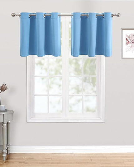 ChrisDowa Small Kitchen Valances for Windows - Grommet Short Thermal Insulated Room Darkening Window Valances Curtains for Living Room (2 Panels, Sky Blue, 42 x 18 Inch)