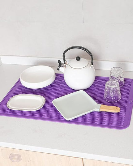 Silicone Dish Drying Mat for Multiple Usage,Easy clean,Eco-friendly,Heat-resistant Silicone Mat for Kitchen Counter or Sink,Refrigerator or Drawer Liner Purple 3XL 28 inches x 18 inches