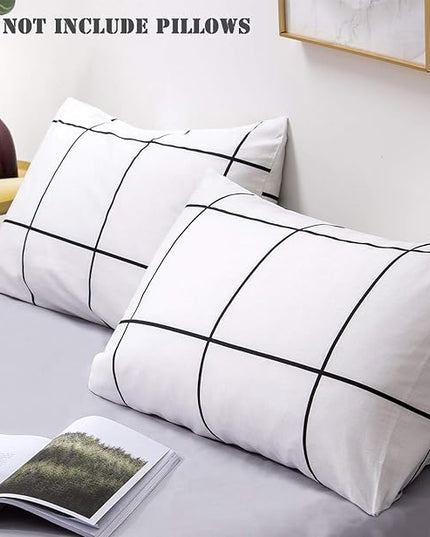 Houseri Black and White Plaid Comforter Set - Twin Size Boys and Girls Bedding Sets with Buffalo Checkered, Grid and Gingham Patterns - Preppy Comforter Sets for College