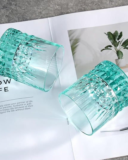 KAMMAK Crystal Whiskey Glasses Set, 7.8 oz (230 ml) Hand Blown Old Fashioned Tumbler, Thick Base Colored Glass with Delicate Rim & Seamless Design for Scotch, Bourbon, Cocktails, Aqua Green
