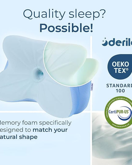 Derila Ergo Cervical Neck Pillow for Sleeping Pillow Contour Memory Foam Pillows for Back, Side Sleeper Pillows 21.25 x 14.17 x 4.72 inches