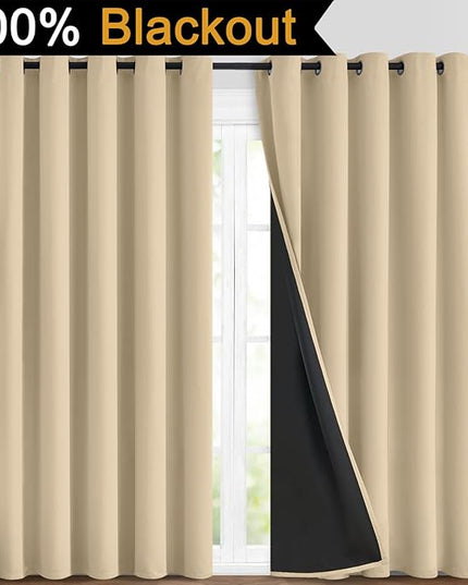 Yakamok Beige 100% Blackout Curtains, Thermal Insulated Total Blackout Drapes for Bedroom, Heat Blocking Window Curtains for Living Room(70Wx84L, 2 Panels)