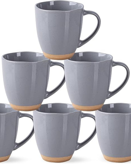 AmorArc 12oz Ceramic Coffee Mugs set of 6, Stylish Coffee Mugs with Rustic Terracotta Underside for Latte/Cappuccino/Milk/Cocoa, Dishwasher&Microwave Safe