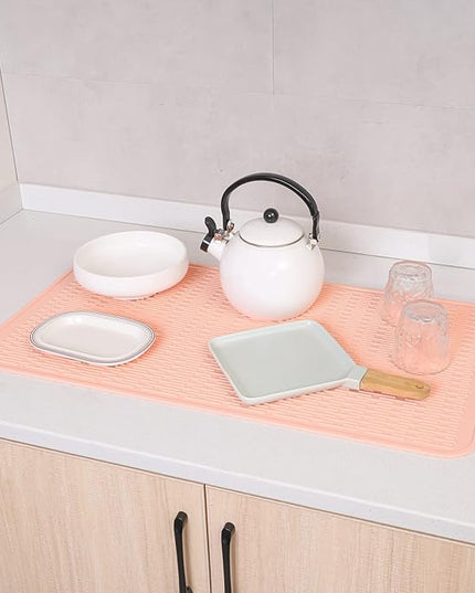 Silicone Dish Drying Mat for Multiple Usage,Easy clean,Eco-friendly,Heat-resistant Silicone Mat for Kitchen Counter or Sink,Refrigerator or Drawer Liner Pink 4XL 32 inches x 18 inches