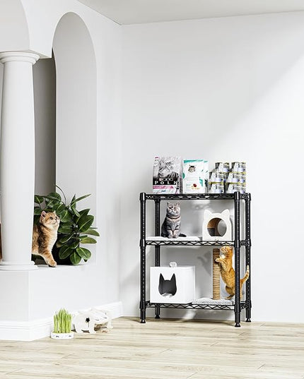 750 lbs 3 Tier Shelf Metal Storage Shelves Wire Rack Closet Organizers for Garage Kitchen Bathroom Laundry Black 11.8" D x 25.6" W x 31.5" H
