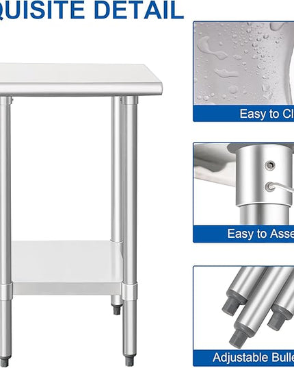 HARDURA Stainless Steel Work Table Commercial 18×24 Inches Kitchen Prep Table and Heavy Duty Commercial Workbench NSF 430 with Undershelf and Galvanized Legs