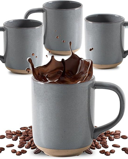 HASENSE Coffee Mugs, 12 OZ Coffee Cups Ceramic Set of 4 with Handle and Speckled Patterns for Man Woman, Vintage Stoneware Porcelain Coffee Cups Set for Tea, Cocoa, Milk, Latte and Cappuccino - Gray