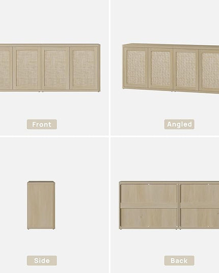 SICOTAS Rattan TV Stand for 65 70 inch TV - Large Entertainment Center TV Consoles for Living Room Bedroom, Farmhouse Television Stands with Storage Cabinet Boho Modular Media Console, Sand Oak