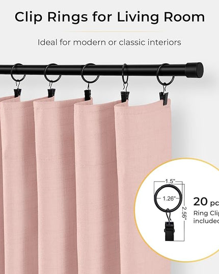 INOVADAY 100% Blackout Curtains for Bedroom, Black Out Curtains 84 Inch Long, Clip Rings Linen Blackout Drapes, Thermal Insulated Room Darkening for Living Room, 2 Panels - Blush Pink,W50xL84