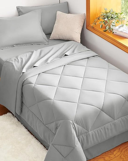 CozyLux Twin Comforter Set with Sheets Light Grey - 5 Pieces Bed in a Bag Twin, All Season Bed Set for Girls and Boys, Bedding Set with Down Alternative Comforter, Sheets, Pillowcase & Sham