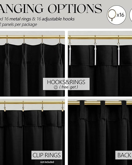 Pinch Pleat Memory Trained Shaped 96 Inch Length Linen Black Curtains for Living Room, Extra Long Bedroom Drapes Vintage Thick Light Filtering Fabric Ceiling Floor Window Curtain 8 ft 40" x 96"