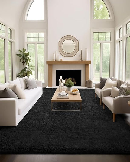 Ophanie Area Rugs 9x12 Living Room, Large Black Bedroom Carpet, Big Shag Indoor Thick Soft Nursery Rug, Fluffy Carpets for Boy and Girls Room Dorm Home Decor Aesthetic