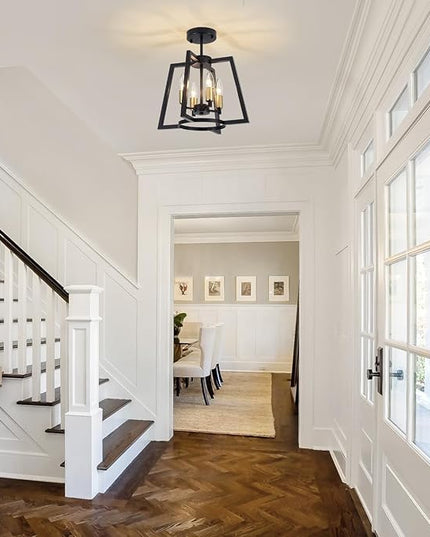 TOULMJ 4-Light Semi Flush Mount Ceiling Light, 14.56" Farmhouse Black Gold Ceiling Light Fixture for Kitchen Island Foyer Hallway Entryway Dining Laundry Room