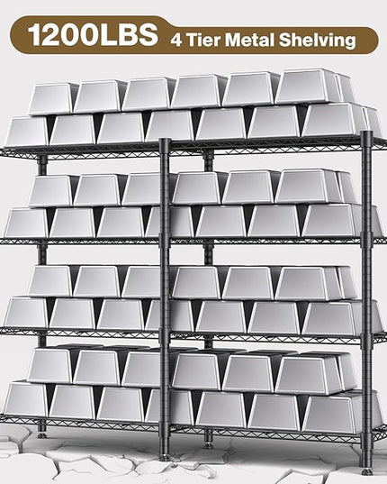 Himimi 4-Tier Heavy Duty Metal Storage Rack, 1200LBS Adjustable Wire Shelving for Storage, Standing Storage Shelf Units for Kitchen Garage Pantry Laundry, 60" W x 14" D x 60" H, Black