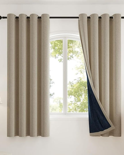 Blackout Curtains Thick Soft Curtain 2 Panels for Bedroom, Linen-Look Textured Full Light Blocking Room Darkening Thermal Insulated Drapes for Bathroom/Kitchen Windows (W52xL45, Natural)
