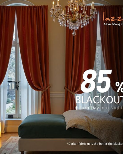 Lazzzy Velvet Blackout Curtains Thermal Insulated Room Window Drapes Super Soft Luxury Curtains for Living Room Bedroom Rod Pocket 2 Panels, Rust Red, 52" W x 120" L