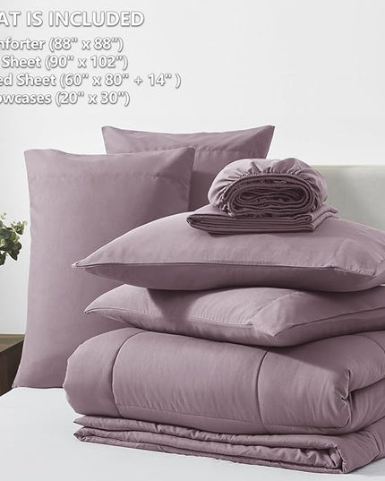 CozyLux Queen Size Comforter Set Dusty Purple - 7 Pieces Bed in a Bag Dusty PurpleComforter Queen Size, Bedding Set with All Season Quilted Comforter, Flat Sheet, Fitted Sheet, Pillowcases