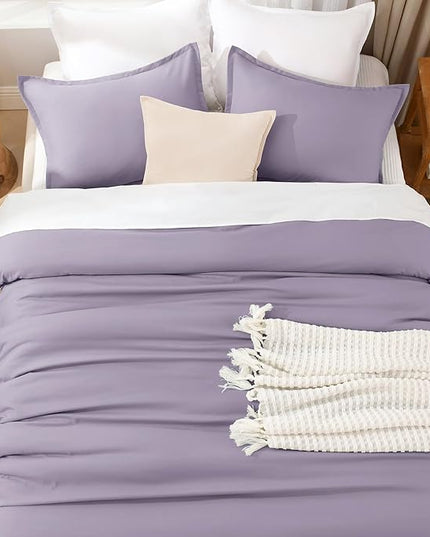 Litanika Grayish Lavender Purple Comforter Set Full Size, 3 Pieces Lightweight Solid Bedding Comforter Set, All Season Fluffy Bed Set (79x90In Comforter & 2 Pillowcases)