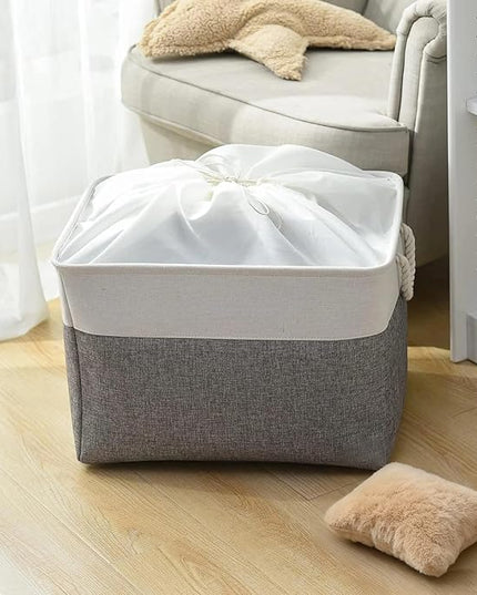 TheWarmHome Storage Bins Baskets for Organizing, 20.5L×15.7W×13.8H 3 Pack Sturdy Fabric Storage Basket W/Handles, Decorative Foldable Storage Baskets for Shelves Closet Nursery Toy (White & Grey)