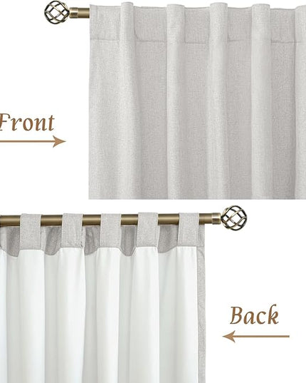 LAMIT Natural 100% Blackout Linen Curtains, 54 Inches Linen Textured Thermal Bedroom Curtains Back Tab and Rod Pocket Neutral Panels with White Liner for Farmhouse, 2 Panels, 42 x 54 Inch, Light Grey