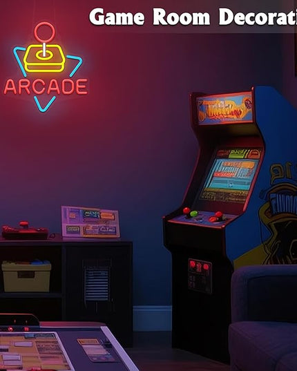 Arcade Neon Signs for Wall Decor, Gaming Gamer Neon Lights for Bedroom, Neon Business Signs Suitable for Man Cave Bar Pub Restaurant Christmas Gift Art - 5V USB Power with Hanging Chain Hooks